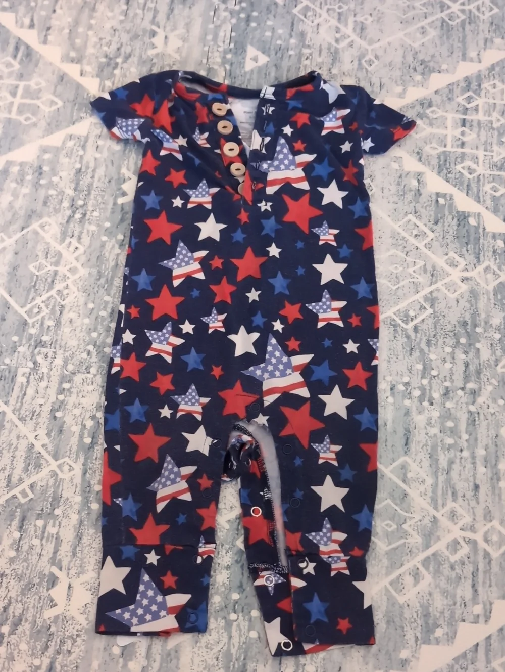 Posh Peanut Navy Romper with Red and White Stars